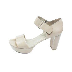 Stuart Weitzman Nude Patent Leather Platform Block Heel Sandals US 10.5